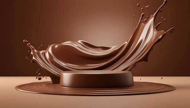 chocolate podium 3d background product coffee stand display platform liquid milk splash 3d chocolate wave cocoa podium brown dark melt hot studio smooth bar stage abstract pedestal texture flow food - Powered by Adobe