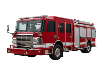 Modern fire engine truck isolated on white or transparent background. PNG