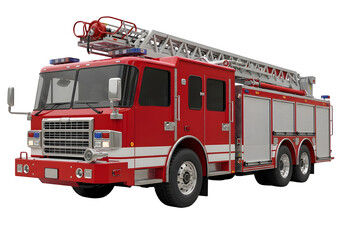Modern fire engine truck isolated on white or transparent background. PNG