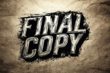 Final copy text with black shadow and grunge effect on a textured beige background surface look