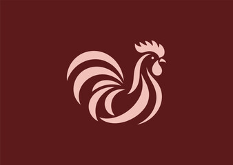 A simple minimalist rooster silhouette logo, reflecting confidence, energy, and alertness.