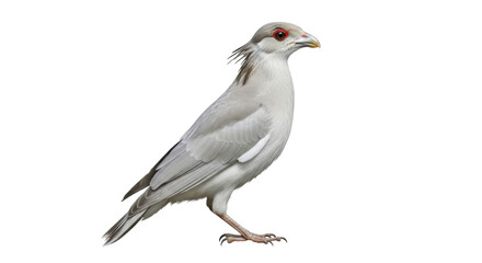 Obraz premium Close up of a white bird with red eyes and a yellow beak standing on a black background in nature
