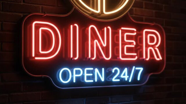 Retro Diner Neon Sign: Open 24/7