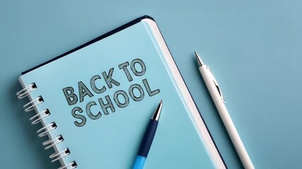 Back to school concept video featuring a notebook, pen, and pencil on a blue background - Powered by Adobe