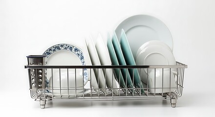 Clean Plates Drying in a Metal Dish Rack