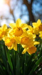 Fototapeta premium Bright yellow daffodils in sunlight