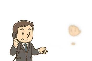 電話対応中に同僚を気遣うベテラン男性社員のイラスト