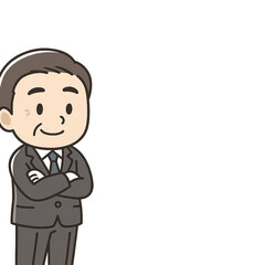 新入社員のプレゼンを優しく見守るベテラン男性社員のイラスト
