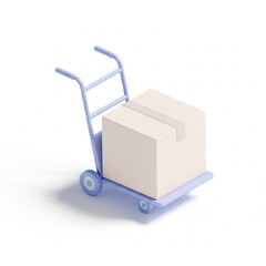 3D Illustration of Plain Cardboard Box on Hand Truck with White Background