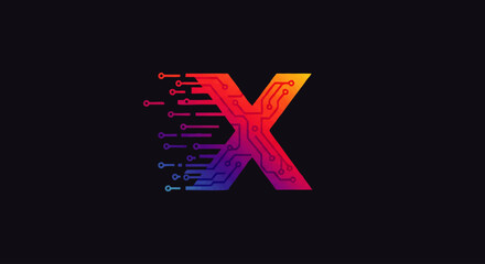 Gradient Circuit Board Style Letter X Logo Design