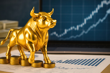 Goldener Bulle - Konzept f&uuml;r B&ouml;rse und weltweiten Aktienhandel