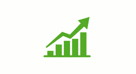 Green growth chart icon with increasing bars and a rising arrow symbolizing financial success.