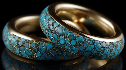 Close-up view of two rings adorned with turquoise stones.