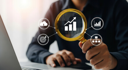 Analyzing Business Growth with Magnifying Glass Strategy and Data Analytics for Success in the Digital Age, Focusing on Cloud Computing, Targets, and Organizational Charts