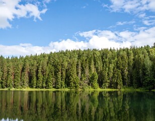 Obraz premium Calm lake reflecting forest