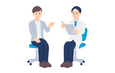 問診する男性医師と若い男性患者【人物ベクターイラスト素材】