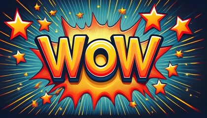 exciting comic book style explosion with the word wow and stars