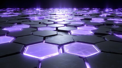 Obraz premium Hexagonal pattern with vibrant purple illumination.