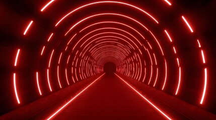 Red neon tunnel with concentric circles.