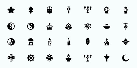 Cultural & Religious Holiday Line Art Vector Icons — Multicultural Celebrations, Traditional Symbols, Rituals, and Festive Customs

