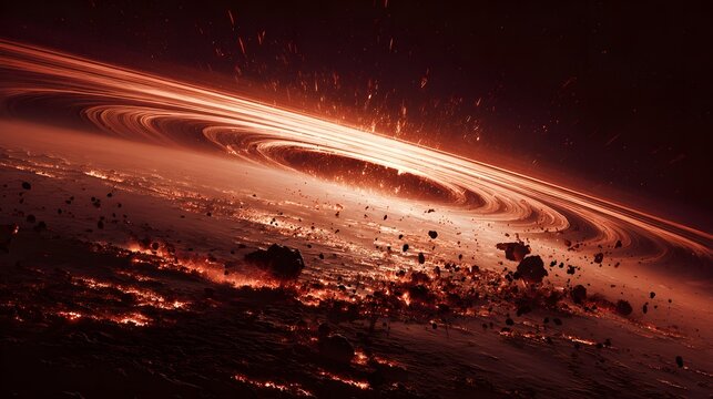 A planetary destruction scene with rings of cosmic debris. - Powered by Adobe