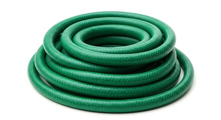 Coiled Green Garden Hose on White Background