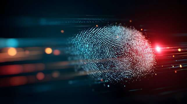 Digital fingerprint representation against a dark background.
