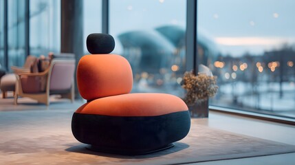 Orange and black modern chair in a modern interior.