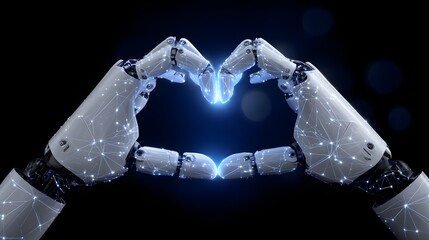 Robotic hand forming a heart shape.