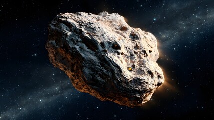 Rocky celestial body in outer space.