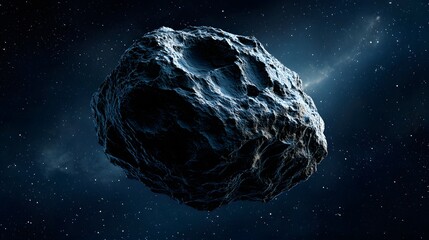 Large, dark asteroid in deep space.