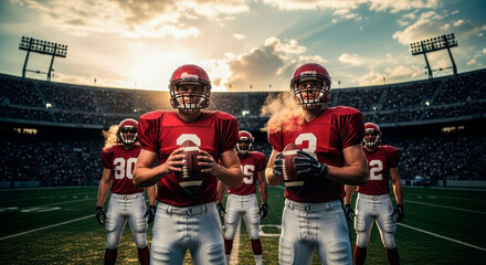 Confident American Football Player on Stadium Field at Sunset