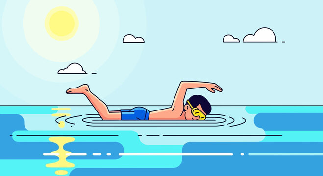 Illustration of a swimmer in a minimalist style perfect for summer vibes design and aquatic activities promoting health and wellness