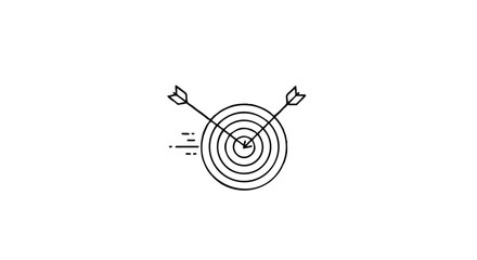 Minimalist line art of a target with two arrows, one hitting the bullseye and the other missing.