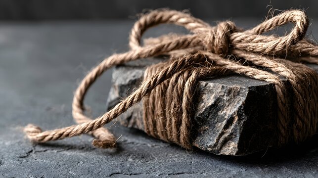 Dark stone wrapped with rustic twine.