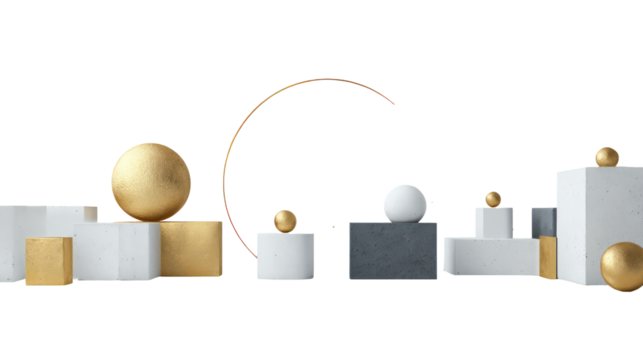 Minimal geometric background with abstract shapes on transparent background