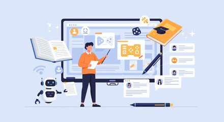 Illustrative depiction of online education and artificial intelligence integration in teaching promoting accessible learning platforms