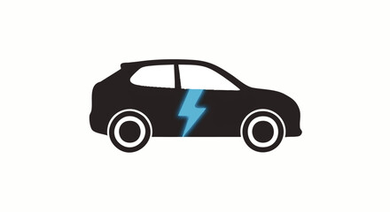 Fototapeta premium Sleek Dark Silhouette of Electric Car with Bright Blue Lightning Bolt Symbol