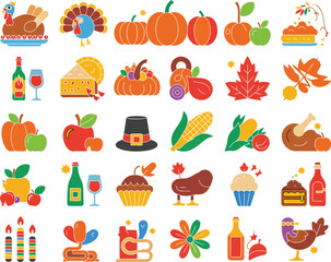 Vibrant Thanksgiving Icons Collection Festive Holiday Elements for Your Designs