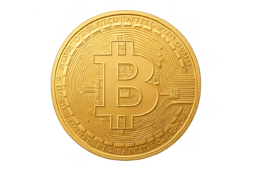 Golden bitcoin rotating on transparent background: cryptocurrency investment concept