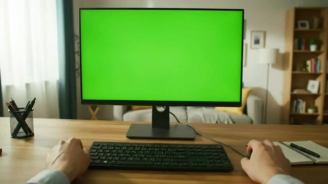 Computer green screen mockup for video editing and promotion of your product or service online on transparent background