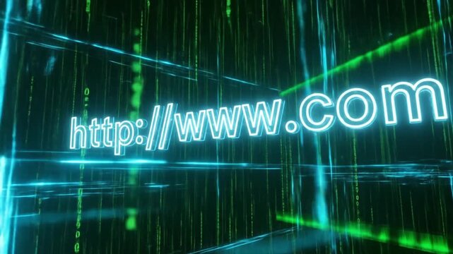 Digital Domain: Neon URL with Binary Rain