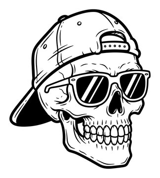 skull wearing sunglasses and baseball cap clip art preview
