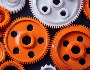 close up of orange and white gears