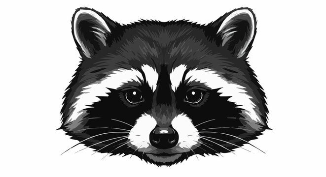 Object detailed black and white raccoon face illustration wildlife animal portrait drawing vector image design art vector