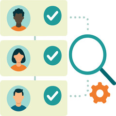 Recruiting / ATS candidate list Flat vector vertical list of candidate cards with circular avatars and checkmarks;