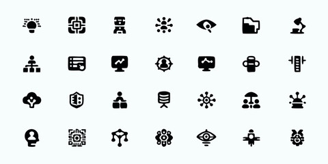 AI Business Integration & Automation Line Art Vector Icons — Robotic Process Automation, Digital Transformation, Predictive Analytics, and Intelligent Workflow Symbols

