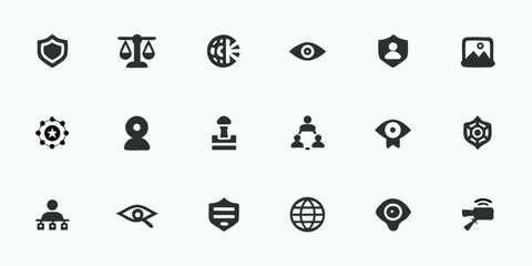 Ethical AI & Responsible Technology Line Art Vector Icons — Privacy, Fairness, Transparency, AI Governance, and Data Protection Symbols

