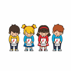 Cartoon Flat Illustration of Sad Student Holding Failed Grade Result