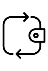 Wallet with arrows: money flow, exchange, or financial cycle.
Financial transaction icon: recurring payments or money transfer.
Digital wallet symbol: funds circulation, refunds, or financial movement